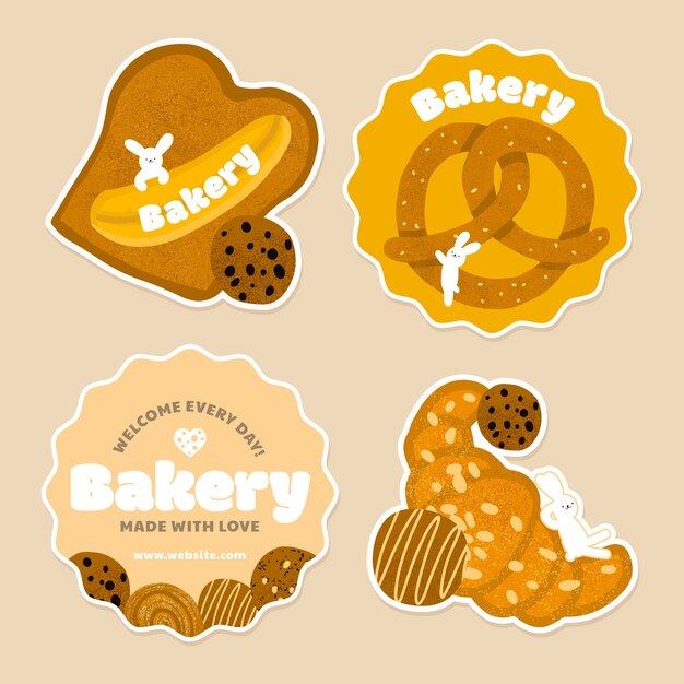 Plantilla de diseño de insignias de panadería dibujada a mano