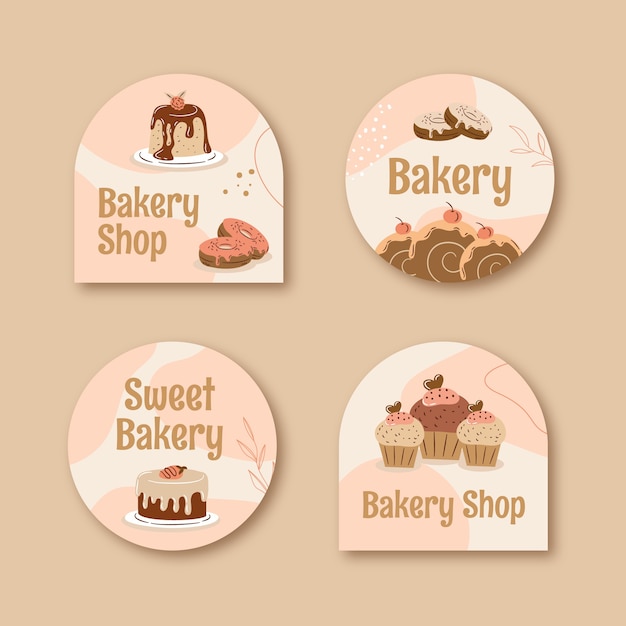 Vector gratuito plantilla de diseño de insignias de panadería dibujada a mano