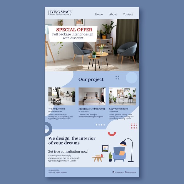 Plantilla de diseño de interiores de diseño plano