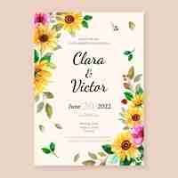 Vector gratuito plantilla de diseño de invitación de boda con ilustración botánica