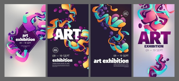 Plantilla de diseño de invitación de carteles de exhibición de arte