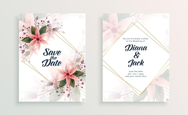 Plantilla de diseño de invitación de tarjeta de boda con flores