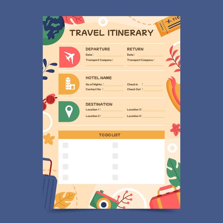 Vector gratuito plantilla de diseño de itinerario de viaje