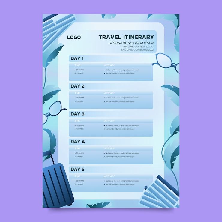 Vector gratuito plantilla de diseño de itinerario de viaje