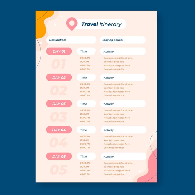 Plantilla de diseño de itinerario de viaje