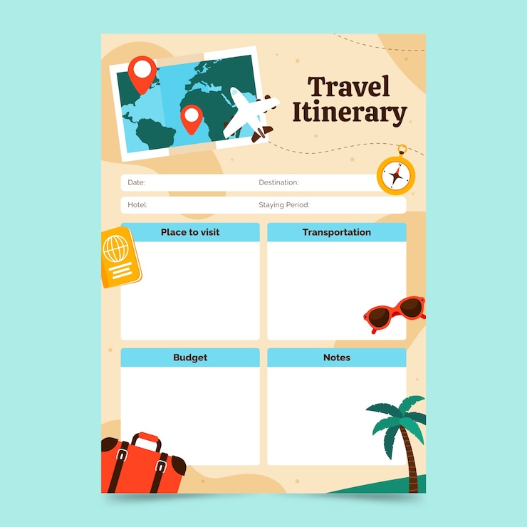 Vector gratuito plantilla de diseño de itinerario de viaje