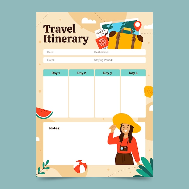 Vector gratuito plantilla de diseño de itinerario de viaje