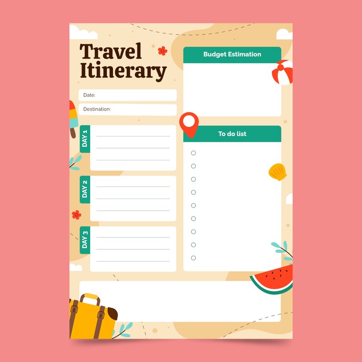 Vector gratuito plantilla de diseño de itinerario de viaje
