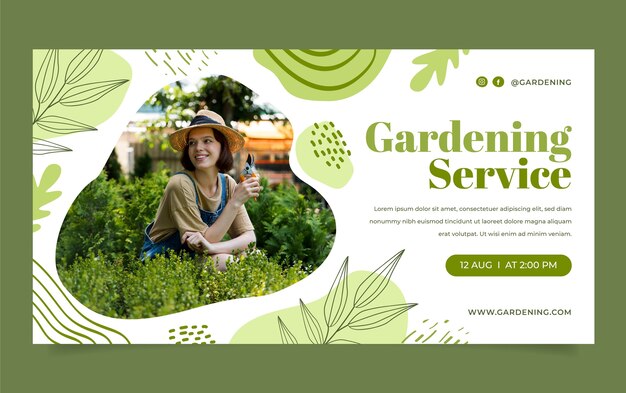 Plantilla de diseño de jardinería dibujada a mano