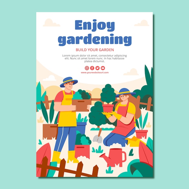 Plantilla de diseño de jardinería dibujada a mano
