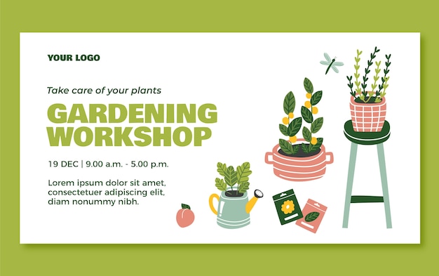 Plantilla de diseño de jardinería dibujada a mano