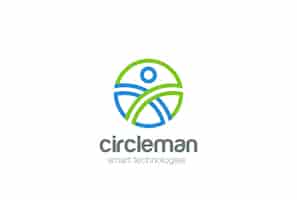 Vector gratuito plantilla de diseño de logotipo abstracto de hombre círculo. icono de concepto de logotipo de web de generación de personas digitales game technology