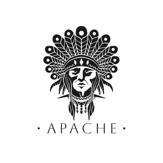 Plantilla de diseño de logotipo apache dibujado a mano
