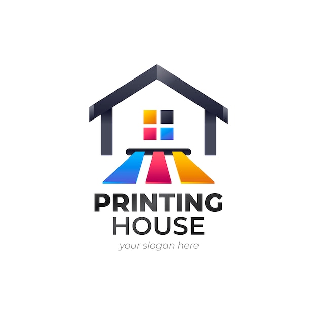 Plantilla de diseño de logotipo de imprenta degradada