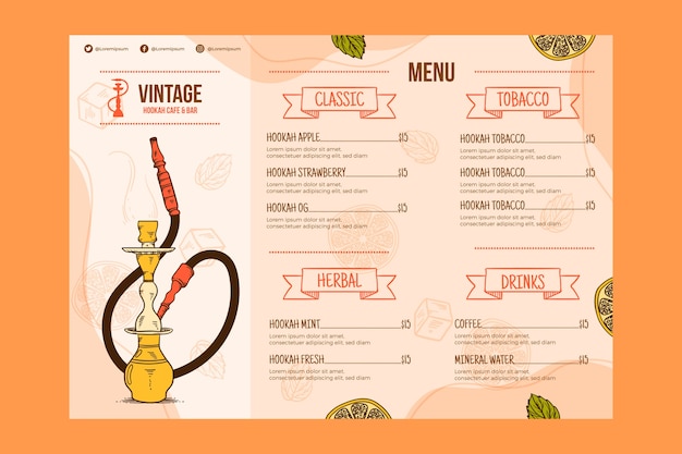 Vector gratuito plantilla de diseño de menú de cachimba