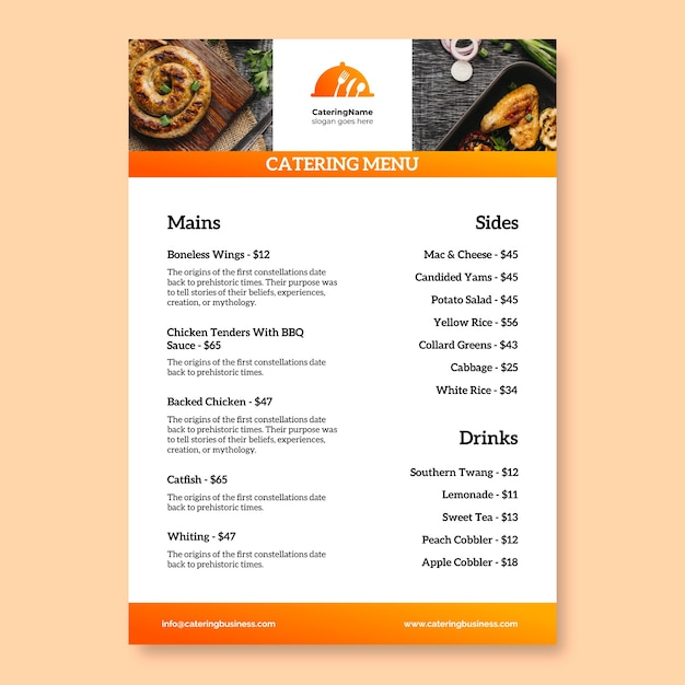 Vector gratuito plantilla de diseño de menú de catering