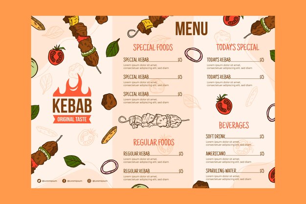 Plantilla de diseño de menú de kebab