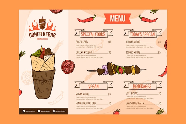 Vector gratuito plantilla de diseño de menú de kebab