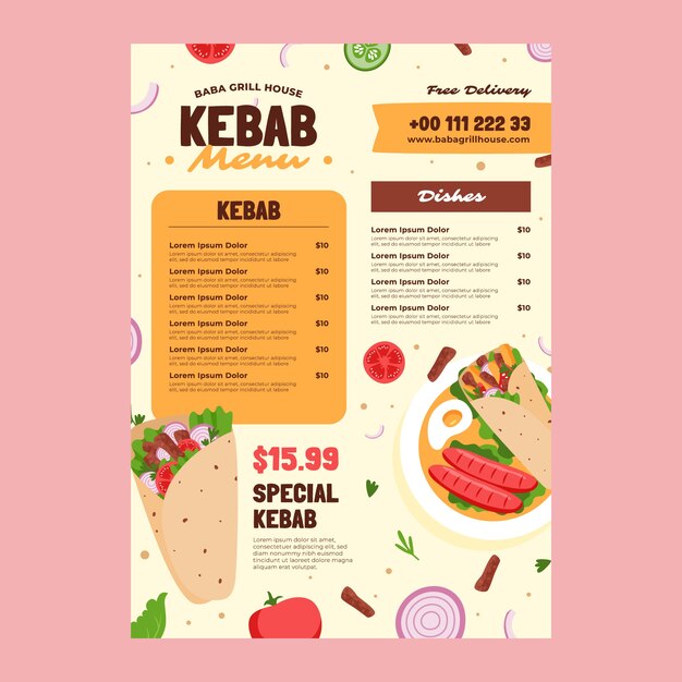 Plantilla de diseño de menú de kebab