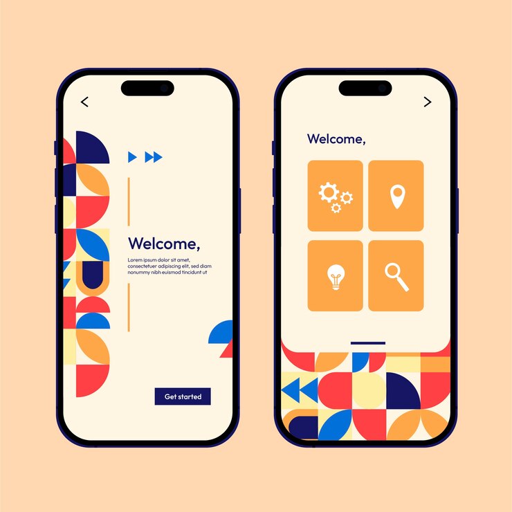 Vector gratuito plantilla de diseño móvil de patrón geométrico de diseño plano
