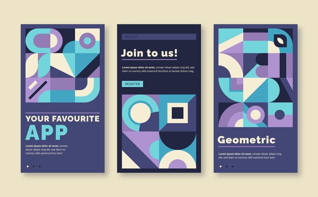 Plantilla de diseño móvil de patrón geométrico de diseño plano