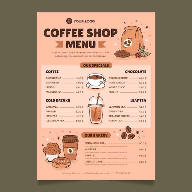 plantilla de diseño plano de la cafetería