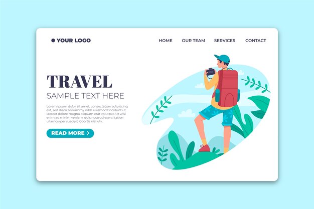 Plantilla de diseño plano de página de destino de viaje