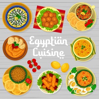 Plantilla de diseño de portada de menú de cocina egipcia