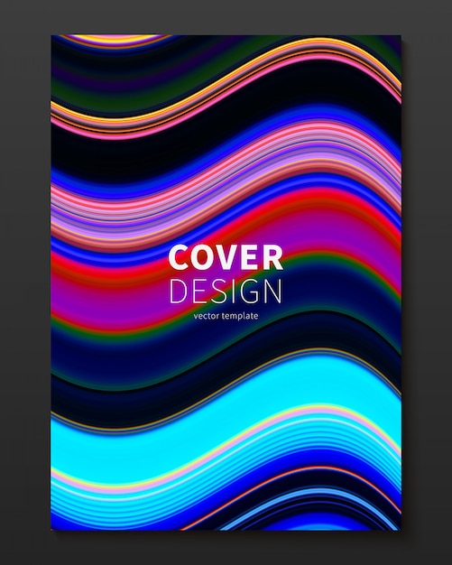 Plantilla de diseño de portada de vector con líneas deformadas de color degradado.
