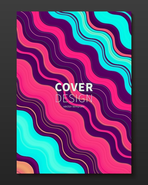 Plantilla de diseño de portada vectorial con líneas deformadas de color degradado Ilustración minimalista dinámica Fondo colorido abstracto moderno para revista de presentación de folleto de póster, etc.