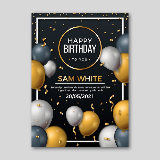 Vector gratuito plantilla de diseño realista de invitación de cumpleaños