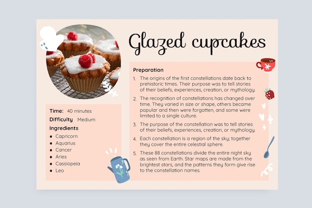 Plantilla de diseño de recetas de cupcakes