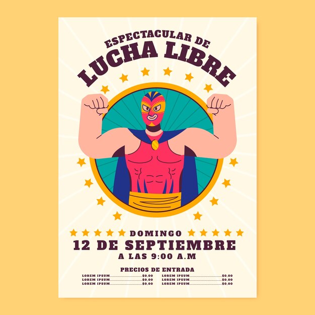 Plantilla de diseño de volante de luchador mexicano