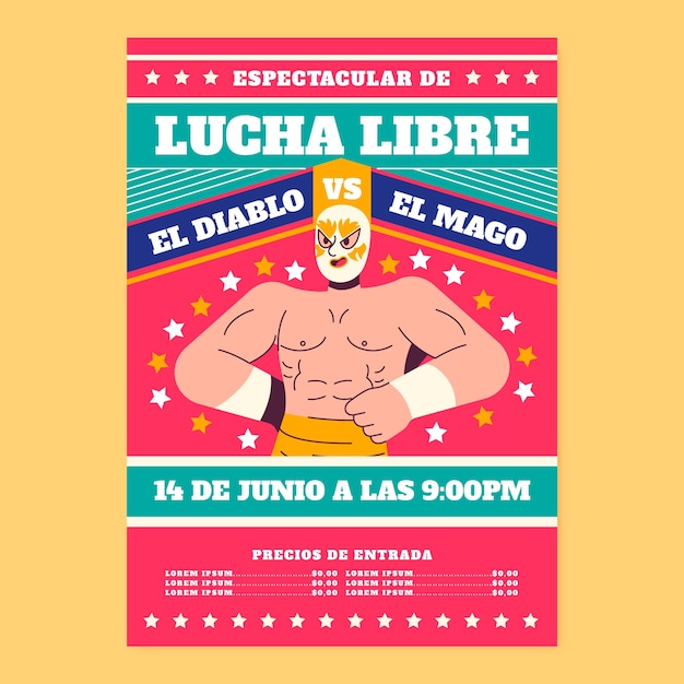 Vector gratuito plantilla de diseño de volante de luchador mexicano