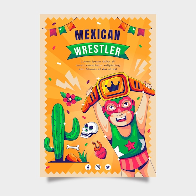 Vector gratuito plantilla de diseño de volante de luchador mexicano