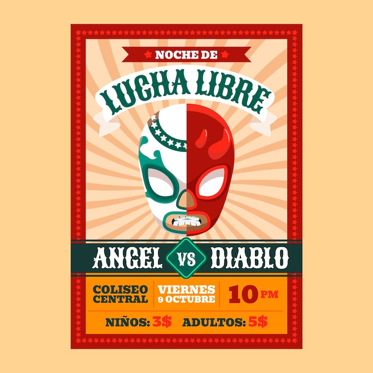 Vector gratuito plantilla de diseño de volante de luchador mexicano