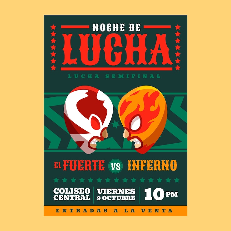 Vector gratuito plantilla de diseño de volante de luchador mexicano