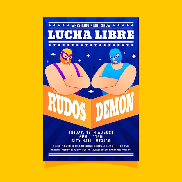 Vector gratuito plantilla de diseño de volante de luchador mexicano