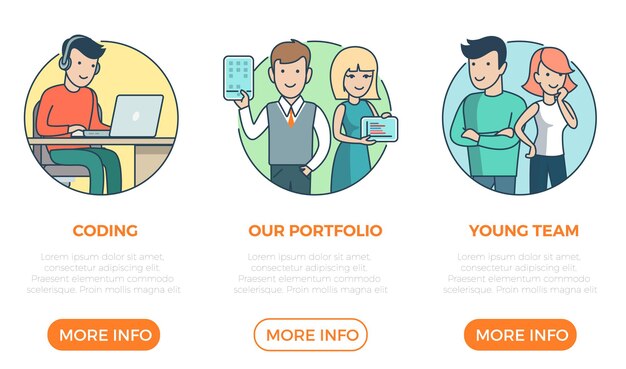 Plantilla de diseño web de página plana lineal infografías iconos de sitio web vector de línea delgada