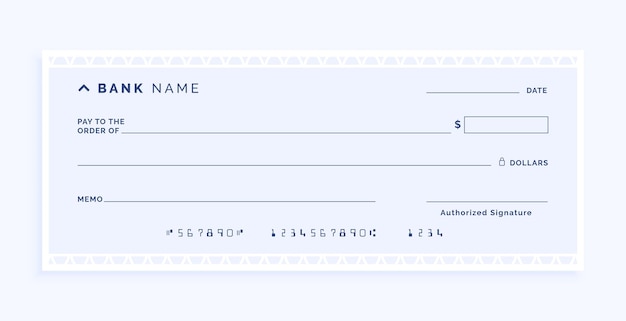 plantilla de documento de cheque bancario en blanco