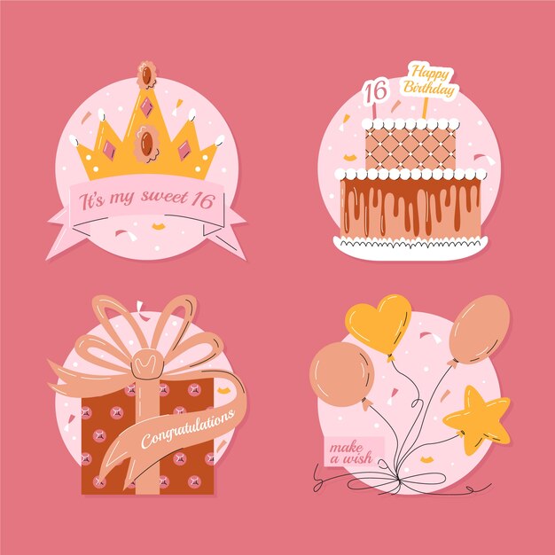 Plantilla de dulce 16 de diseño plano dibujado a mano