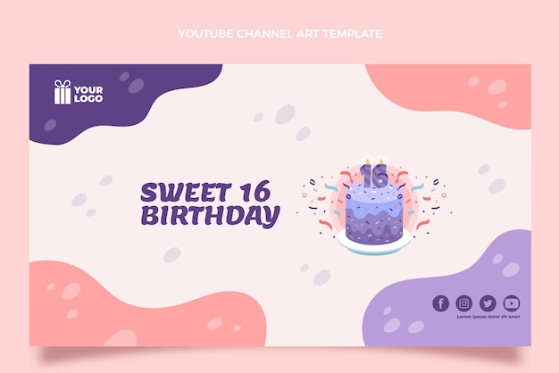 Vector gratuito plantilla de dulce 16 de diseño plano dibujado a mano