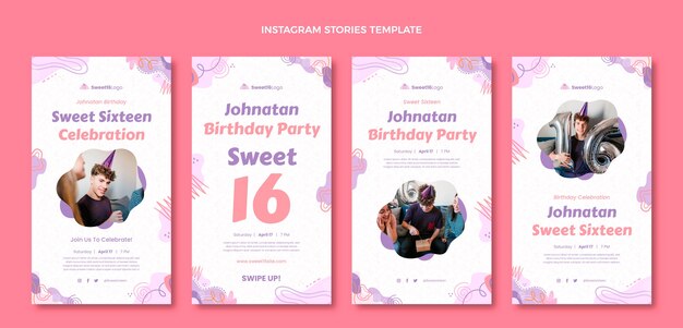 Plantilla de dulce 16 de diseño plano dibujado a mano