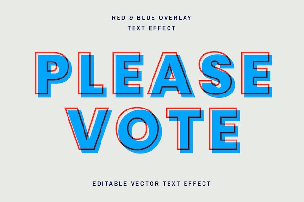 Vector gratuito plantilla de efecto de texto editable de superposición roja y azul