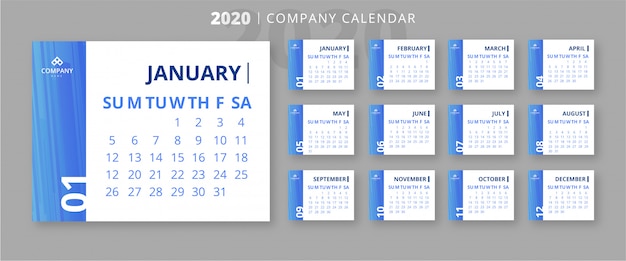 Plantilla elegante del calendario de 2020 company