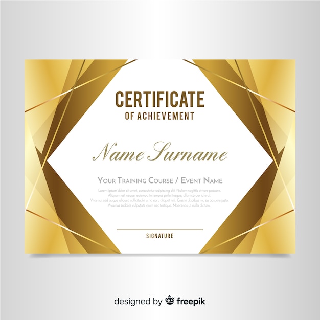 Plantilla elegante de certificado con diseño dorado