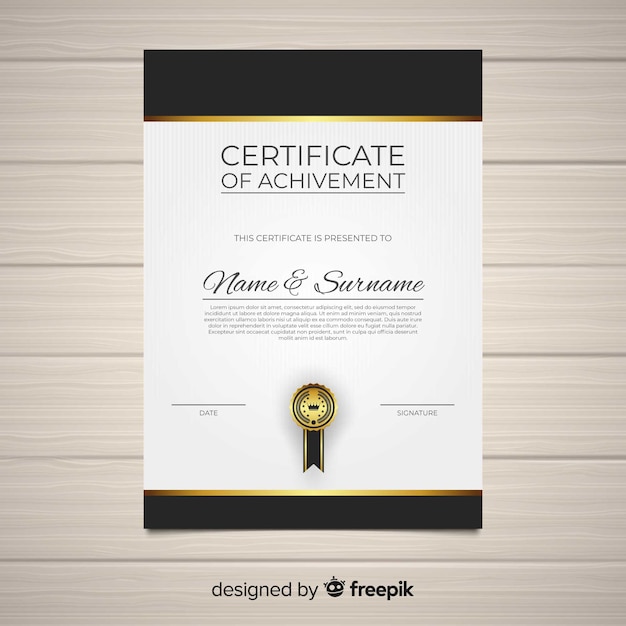 Vector gratuito plantilla elegante de certificado con estilo dorado