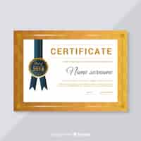 Vector gratuito plantilla elegante de certificado con estilo dorado