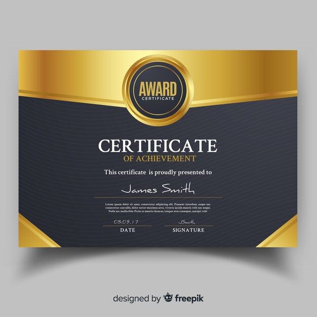 Plantilla elegante de certificado con estilo dorado
