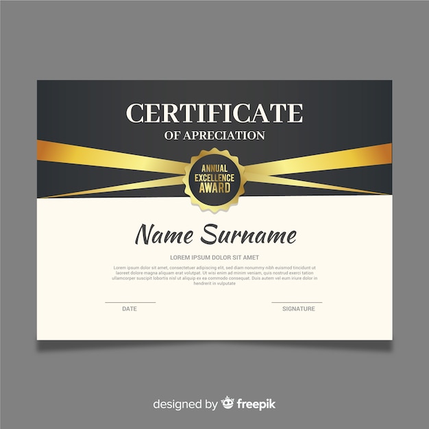 Vector gratuito plantilla elegante de certificado con estilo dorado